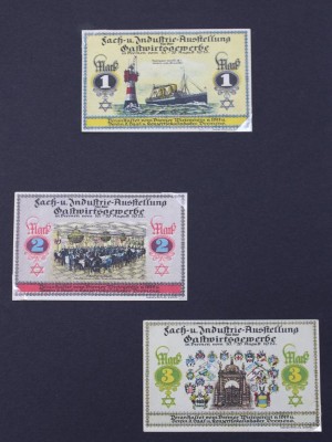 Auktion 374<br>3x Seriennotgeld aus Bremen aus dem Jahr 1922, Fach- u. Industrie-Ausstellung für das Gastwirtsgewerbe [1]