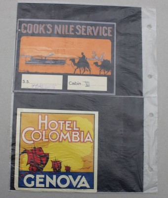Auktion 374<br>zwei historische Reise- und Gepäckaufkleber, Cook's Nile Service u. Hotel Colombia Genova [1]