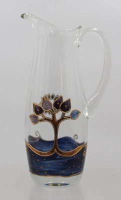 Auktion 374<br>Hoher  Schenkkrug, Emaillemalerei, Nagel, ca. H-26cm [1]