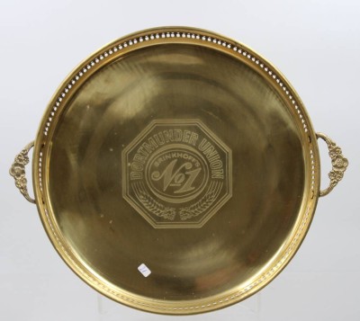 Auktion 374<br>rundes Werbetablett, Dortmunder Union, Messing, ca. D-30cm [1]