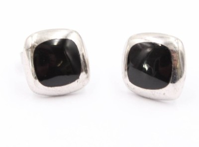 Auktion 374<br>quadratische Ohrstecker aus Silber 925 , mit glänzenden, tiefschwarzen Onyx-Edelstein . [1]