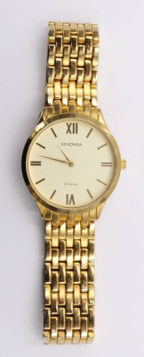 Auktion 374<br>Sekonda Herren-Armbanduhr, vergoldet, analog / Quartz , Werk läuft . [1]
