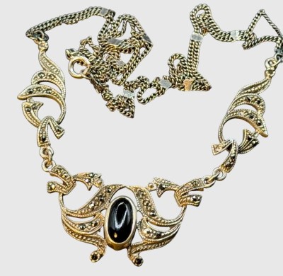 Auktion 374<br>Silbercollier-925- mit gr. Onyx-Cabouchon, L-44 cm, 12,24 gr [1]