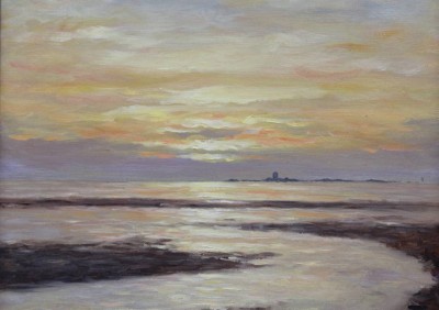 Auktion 374<br>Ernst TROCH (1925-1996), Blick auf Neuwerk, Öl/Leinwand, gut gerahmt, RG 35 x 41cm [1]