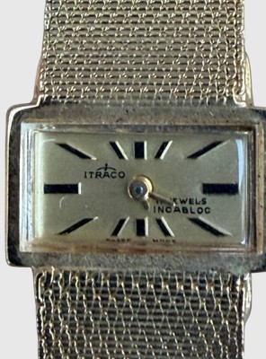 Auktion 374<br>mechan.Itraco Damenuhr in Goldoptik, Swiss made, 17 Jewels, Double Armband, Werk läuft [1]