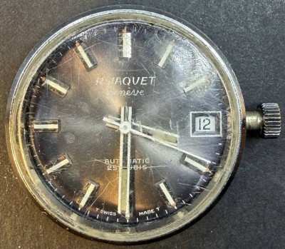 Auktion 374<br>VINTAGE R.JAQUET GENEVE TISSOT & FILS  AUTOMATIC Uhr in umgebauten Gehäuse??, Werk läuft, D-3 cm, Glas zerkratzt [1]