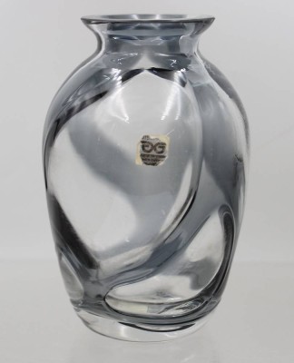 Auktion 374<br>Vase, blau/klar, Etikett 