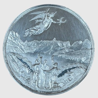 Auktion 374<br>SCHWEIZ: Zinn-Medaille, versilbert 1891, Schnyder. 600 JAHRE EIDGENOSSENSCHAFT SCHWEIZ., D-5 cm, 44 gr, SS [1]