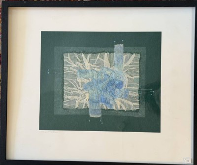 Auktion 374<br>unleserl. sign.  Stoffmalerei, ger&Glas, RG 64x53 cm [1]