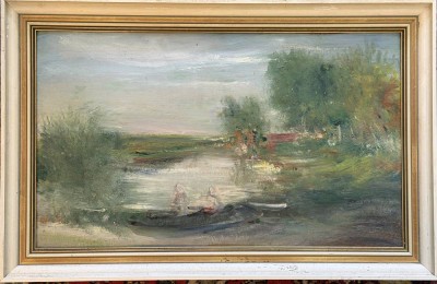 Auktion 374<br>anonyme Landschaft am Teich, Öl/Platte, gerahmt, RG 62x40 cm [1]