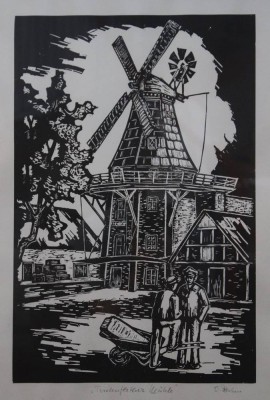 Auktion 375<br>Rahm, Otto (1904 - 1994), Twielenflether Mühle, Holzschnitt, gerahmt/Glas, RG 62,5 x 44,5cm [1]