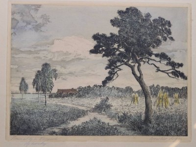 Auktion 375<br>Cornelius Johannes ROGGE (1874-1936), Sommertag in Worpswede, Farbradierung, gerahmt/Glas, RG 38 x 45cm [1]