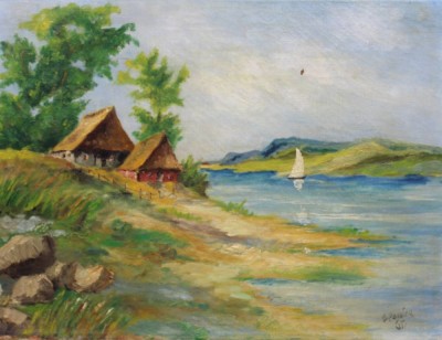 Auktion 375<br>E.Penning '65, Küste, Öl/Leinwand, ungerahmt, ca. 30 x 40cm, restau.bed. [1]