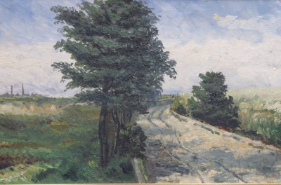 Auktion 375<br>Harwordt o.ä., Feldweg, Öl/Hartfaser, gerahmt, RG 37 x 54cm [1]