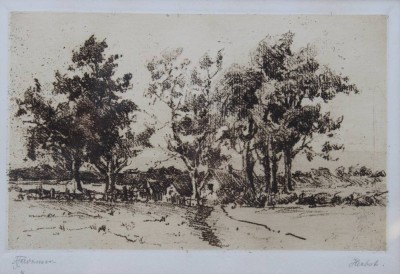 Auktion 375<br>Harmsen o.ä., betitelt Herbst, wohl Radierung, ger./Glas, RG 23,5 x 27,5cm [1]