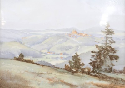 Auktion 375<br>Porzellanbild, Burg Leuchtenberg , um 1956, Seltmann Weiden, gerahmt, RG 24 x 29cm [1]