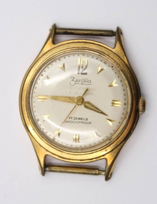 Auktion 375<br>Vintage-Herrenarmbanduhr, ZenTra, Handaufzug, Werk läuft, ohne Band, D-3cm [1]
