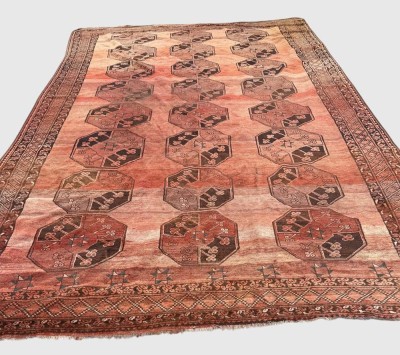 Auktion 375<br>antiker Sulaimani-Turkmenenteppich aus Afghanistan, Ende des 19. oder Anfang des 20. Jahrhunderts., übergrosser  Orient-Teppich, ca. 454x272 cm, Alters-und Gebrauchsspuren, Naturfarben [1]