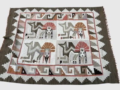 Auktion 375<br>handgewebter peruanischer Wandteppich mit Inka-Motiven, wohl Alpacca-Wolle, 114x150 cm [1]