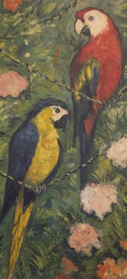 Auktion 375<br>Hermann PIPPART (1907-1987), Paar Papageien, Öl/Leinwand, gerahmt, Rahmen beschädigt, ca. RG 91 x 50cm [1]