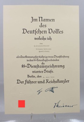 Auktion 375<br>Urkunde, SS-Dienstauszeichnung , 8 Jahre treue Dienste, wohl Replik [1]