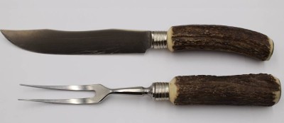 Auktion 375<br>jagl. Tranchierbesteck, Geweihgriffe, ca. L-28,5cm [1]