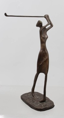 Auktion 375<br>Bronzeskulptur, Golferin, wohl Bernard Kim, am Fuss beschädigt, ca. H-25cm [1]