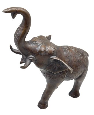 Auktion 375<br>Bronze Elefant mit erhobenen Rüssel, wohl Indien, H-21 cm, feine Gravur [1]