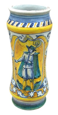 Auktion 375<br>Fayence Albarello, bemalt mit Edelmann und Orangen, H-24,5 cm [1]