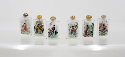 Auktion 375<br>6x schöne Snuffbottles, China, Zwischenglasmalerei, älter, ca. H-7cm [1]
