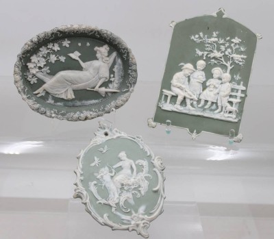 Auktion 375<br>3x Jugendstil-Wandbilder, Jasperware, Größte ca. 17 x 11,5cm [1]