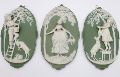 Auktion 375<br>3x Reliefbilder, Jugendstil, Nummern und Germany gemarkt, ca. 18 x 10,5cm [1]