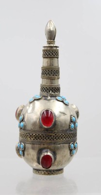 Auktion 375<br>dekorative, orientalische Vintage-Flasche/Flacon, wohl Afghanistan, Steinbesatz, ca. H-12,5cm [1]