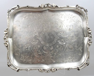 Auktion 375<br>antikes Serviertablett, Christofle,  älter, floral zieseliert, ca. 31 x 45,5cm [1]