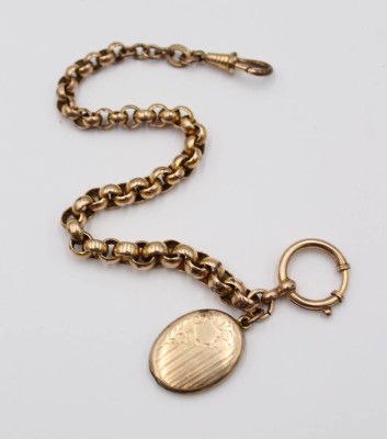 Auktion 375<br>antike Uhrenkette mit Medaillon, Doublé, L-27cm [1]
