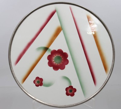 Auktion 375<br>Art-Deco-Tortenplatte, Spritzdekor, Metallrand, D-30cm [1]