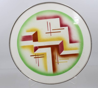 Auktion 375<br>Art-Deco-Tortenplatte, Spritzdekor, Metallrand, D-30cm [1]