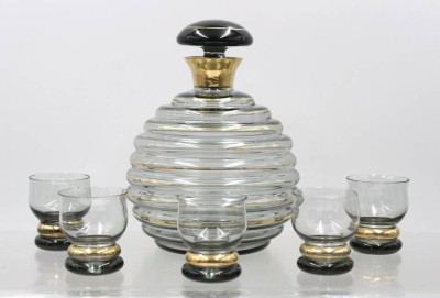 Auktion 375<br>Art-Déco Karaffe mit 5 Gläsern, Goldrand [1]