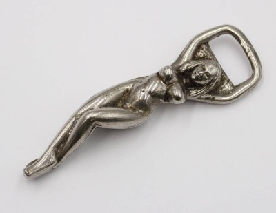 Auktion 375<br>silberfarbenen Vintage-Flaschenöffner,  weibl. Akt, L-12cm [1]