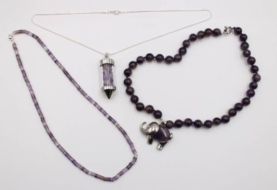 Auktion 375<br>3x div. Ketten, Amethyste, ca. L-45cm [1]