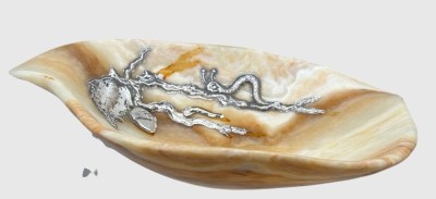 Auktion 375<br>grosse Onyxschale mit Feinsilber-Auflage, Griechenland, Handarbeit, 22x16 cm [1]