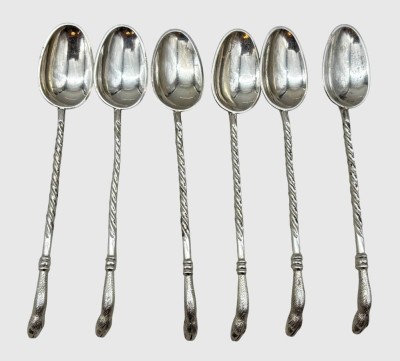 Auktion 375<br>6x Moccalöffel mit Rehhufen, versilbert, L-10 cm [1]