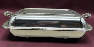 Auktion 375<br>Sammlungsauflösung, antike, versilberte Servierschale, gemarkt, EPNS A1, ca. H-8cm, B-30cm T-20cm, Versilberung erneuert [1]