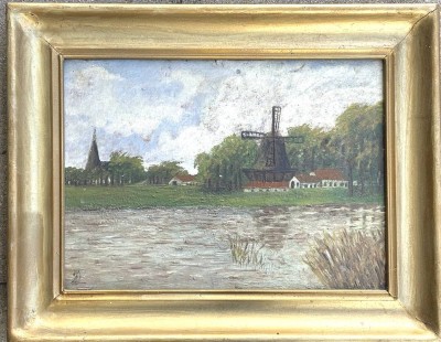 Auktion 375<br>kl. Landschaftsgemälde, Öl/Platte, gerahmt, unleserl. monogrammiert, RG 32x41 cm [1]