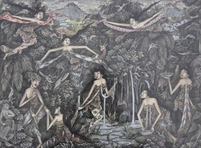 Auktion 375<br>Indonesisches Gemälde, verso Etikette 