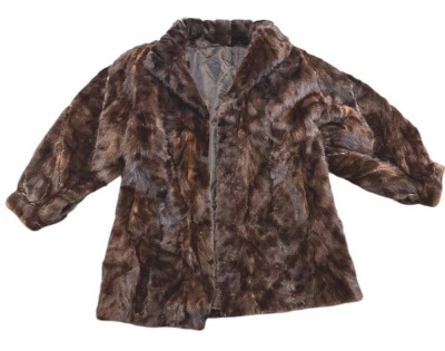 Auktion 375<br>dunkle Nerzjacke, ca. Gr. L, guter Zustand, Ärmellänge ca. 50 cm, Rückenlänge ca. 82 cm, Nähte mit Ledereinsätzen [1]