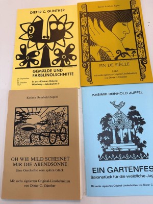 Auktion 375<br>6x Erzählungen von D. C. Günther und  Kasimir Reinhold Zupfel (wohl beide identisch?) mit je sechs, tw. signierten,  Original-Linol-Schnitten, PP, wohl Selbstauflage, [1]