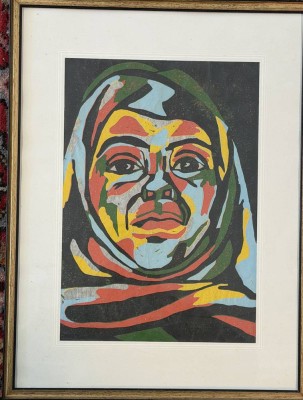 Auktion 375<br>unleserl. verso auf Blatt signiert, Frau mit Kopftuch, Aquarell, BG ca. 29x21 cm, ger/Glas, RG 42x32 cm [1]