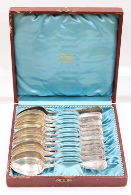 Auktion 376<br>12x 800er Silber-Kaffeelöffel, 1x in Form unterschiedlich, je Ziermonogramm, 219,9gr. , L-14cm [1]