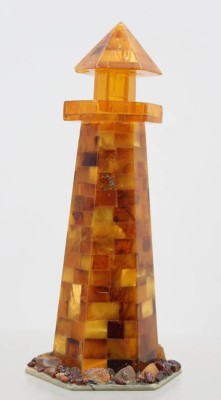 Auktion 376<br>Leuchtturm aus Bernstein gefertigt, älter, ca. H-17,2cm, [1]